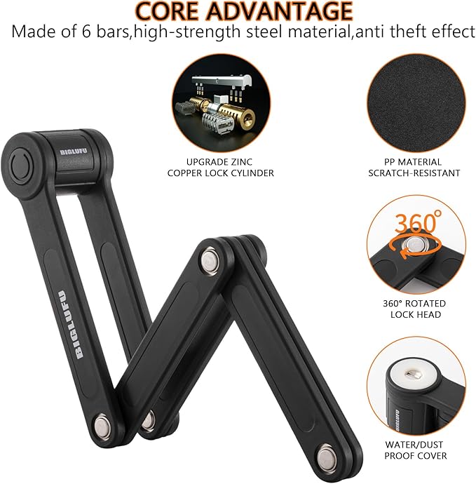 Bike Lock Bicycle Scooter Motorcycle Folding Locks with 4Keys, Fold Chain Heavy Duty Alloy Steel Foldable Lock with Mounting Bracket 2pc Straps, 86cm/34 Unfolding, 1.92 lbs