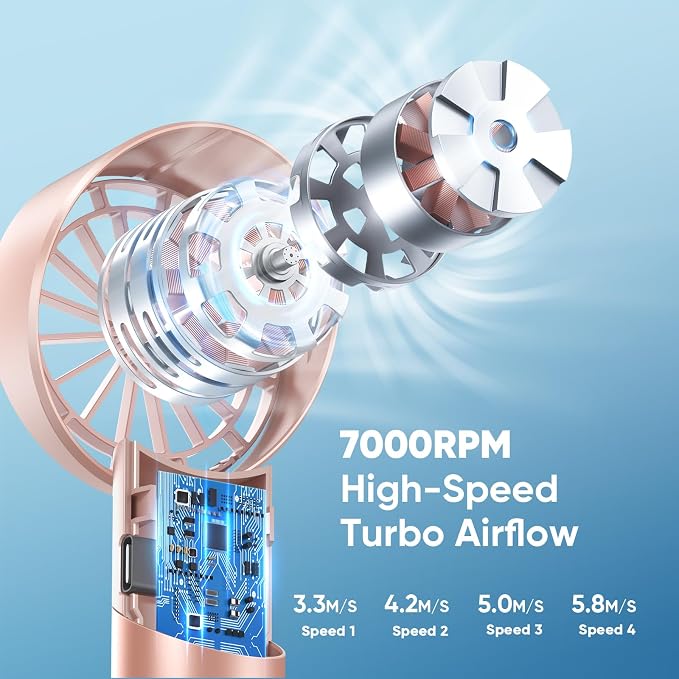 AMACOOL Portable Handheld Turbo Fan, Mothers Day Gifts for Mom Her Women Girl, Cool Metal Body, Rechargeable Battery Personal Fan, Mini Pocket Fans for Camping Outdoor Travel Cruise Makeup Essentials
