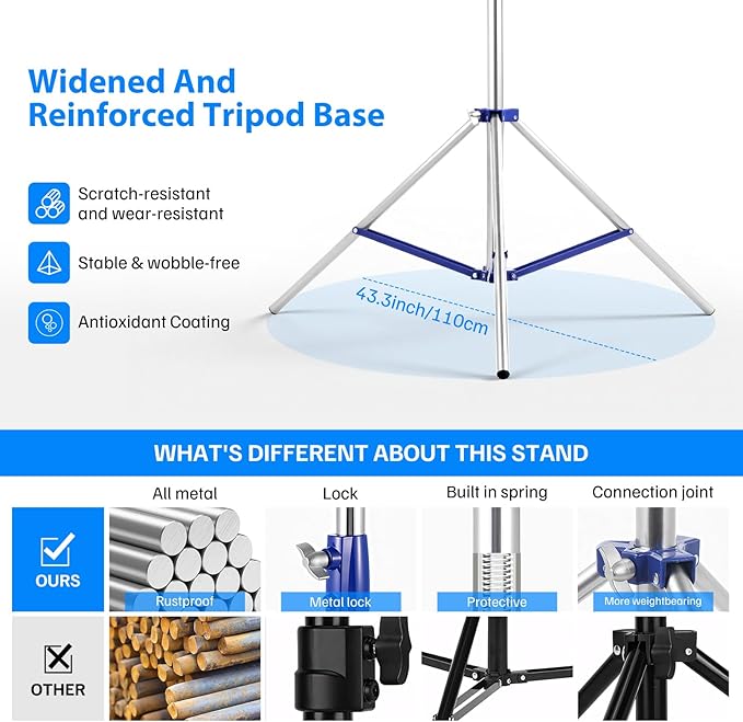 Light Stand Photography, 10.5ft/320cm Heavy Duty Studio Light Stand with 1/4" and 3/8" Screw, Adjustable Lighting Stand for Softbox, Ring Light, LED Panel, Professional Light Stand Tripod