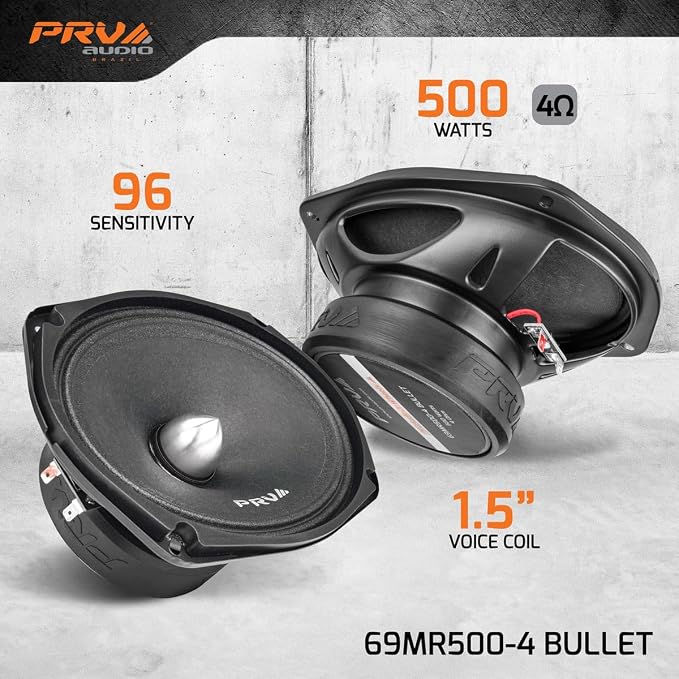 PRV AUDIO 69MR500-4 Bullet, 6x9 Inch Midrange Speaker 4 Ohm, 500 Watts Program Power, Loudspeaker for Pro Car Audio (Single)