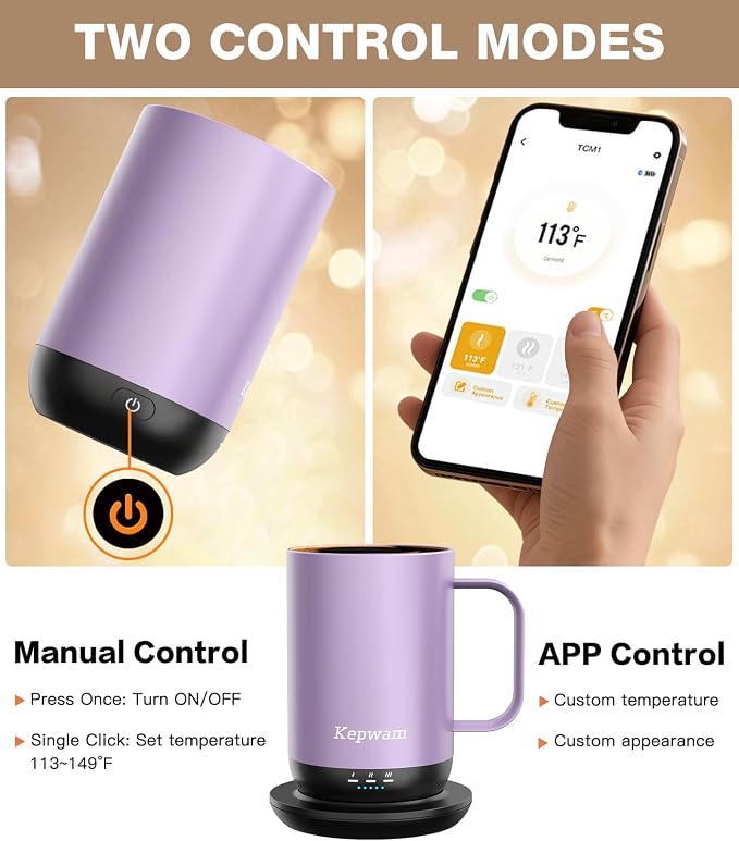 Kepwam Self-Heating Coffee Mug T1, 16oz Rechargeable Heated Coffee Mug, Smart Coffee Warmer Mug with App-Controlled,Advanced Temperature-Controlled Heating Coffee Gifts for Women Men Coffee Lover