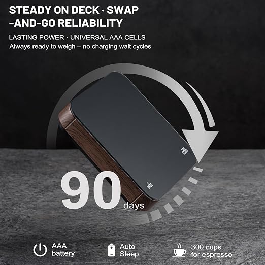 KitchenTour CaféMetric Coffee Scale with Timer 0.1g/2000g - Precision Small Scale for Espresso & Pour Over - Mini Scale with LED Display Recharge Black