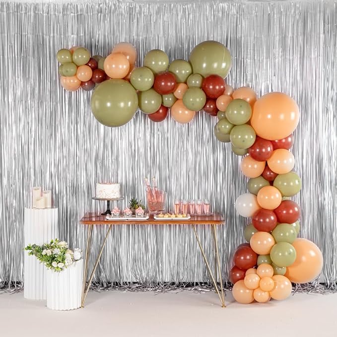 Restaurantware-Balloonify Balloon Garland Set, 1 Party Decoration Kit - 124 Balloons, With Chain, Brown, Beige, & Green Latex Balloon Arch Kit, Includes Glue Dots And Ribbon