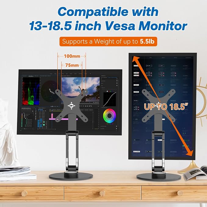 Swivel and Tilt Stand for Echo Show 15 (Gen 1, Gen 2), Portable Monitor Stand, Adjustable Angle and Height with 360° Rotation Bases, Switching Between Landscape and Portrait Screens (Black)