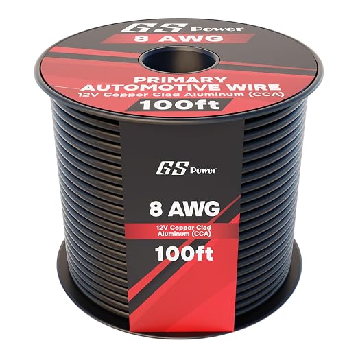 GS Power 100ft CCA 8 Gauge Wire Automotive, Black, 8 AWG 12v, Speaker Electrical Wire Low Voltage Primary for Car Stereo Audio Amplifier Trailer Harness Hookup Wiring DIY