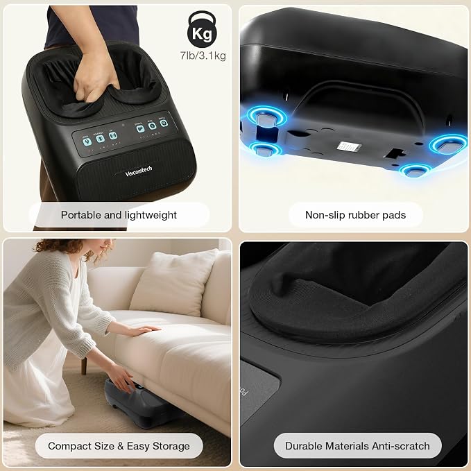 veicomtech Shiatsu Foot Massager with Heat, Electric Foot Massager Machine for Plantar Fasciitis Neuropathy with Remote Control, Adjustable Vibration and Compression (Black)
