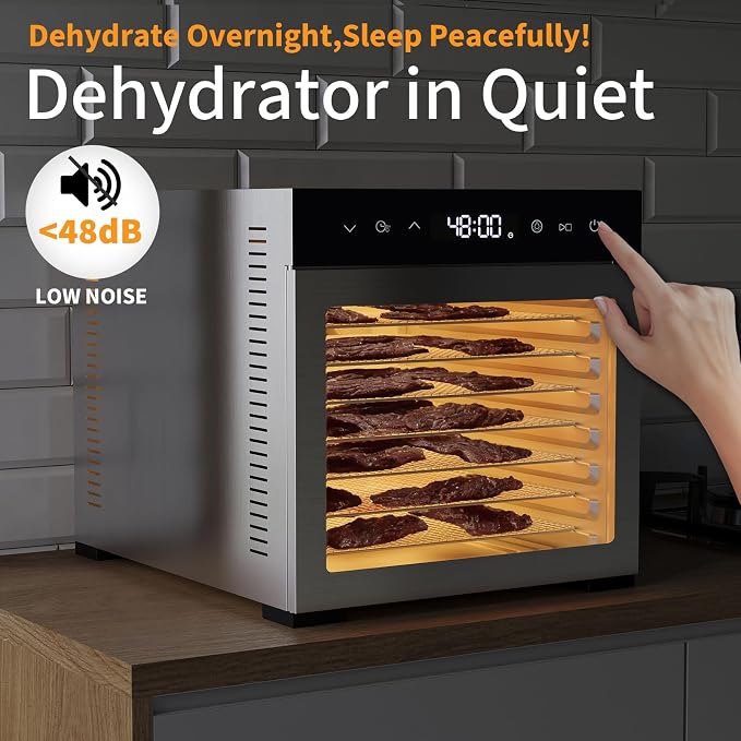 DUMOS Electric Food Dryer Dehydrator, 500W Power, 8 Stainless Steel Trays, 24H Timer, 185°F Temperature Control, Ideal for Jerky, Fruit, Meat, Herbs and Dog Treats