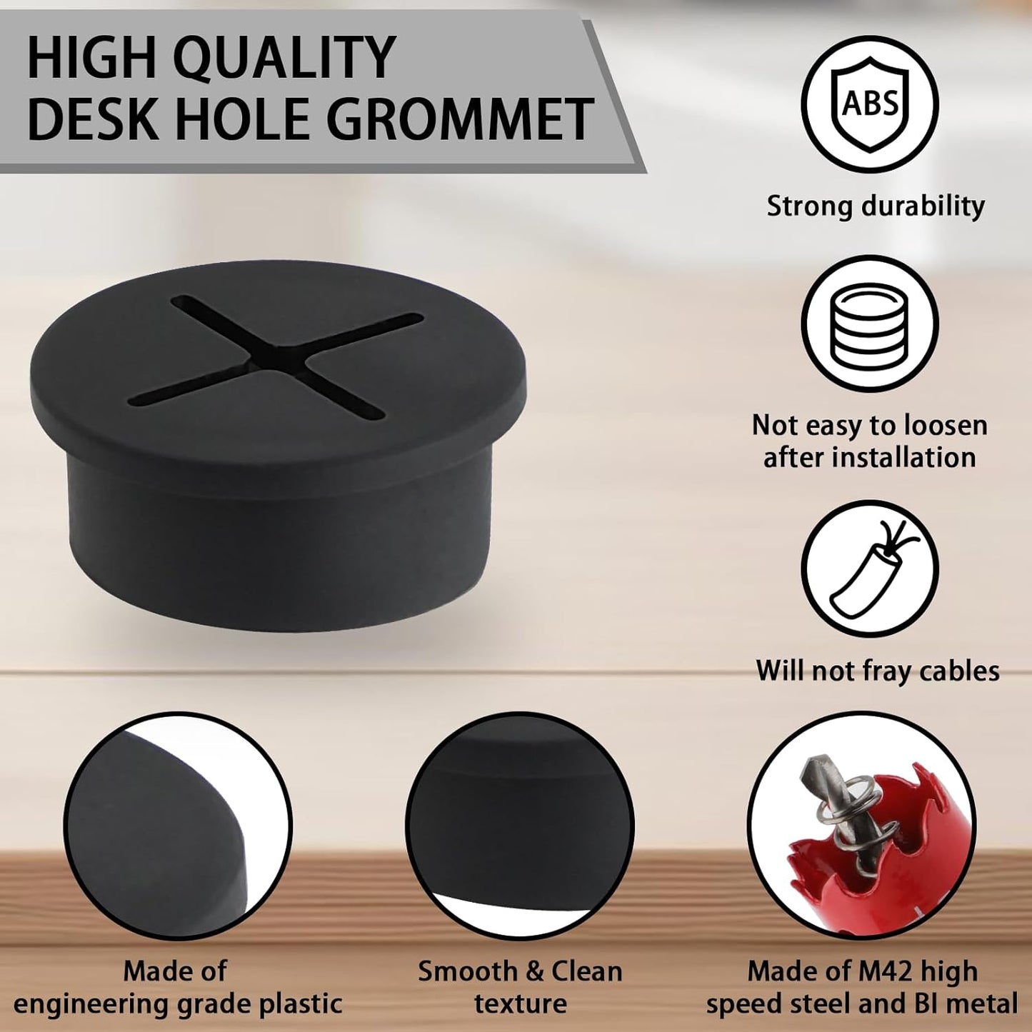 1 Inch（25mm) Desk Grommet, 13 Pieces Wire Grommet, Desk Hole Cover for Cables with Hole Saw,Plastic Cable Cord Wire Hole Cover for Desk, Table,Cabinet,Countertop and Other Furniture(Black)