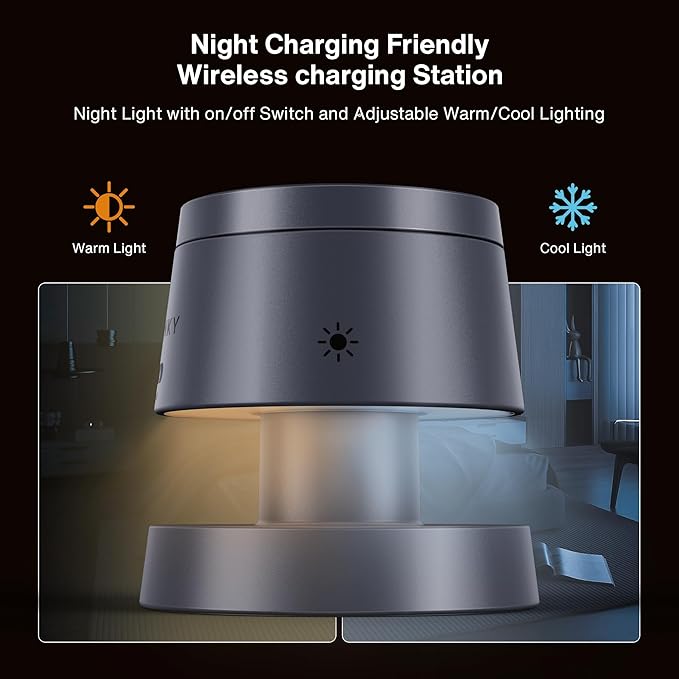 iVANKY 4 in 1 Wireless Charging Station with Night-Lamp for MagSafe Charger Travel Stand, 3 in 1 Charge for iPhone 17e/17/16/15/14/13/12/11, Apple iWatch, Airpods（Included 100W Adapter