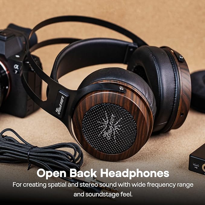 Linsoul Kiwi Ears Altruva Over Ear Headphone, Hi-Fi 50mm Dynamic Driver Monitoring Headphones, Wired Gaming Headset, Open-Back Stereo Headphones for Studio Engineer Audiophile Gaming (Blackwood)