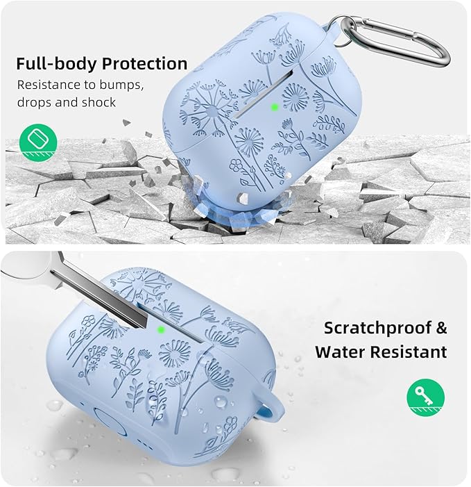 Lerobo for AirPods Pro 3 Case 2025 with Cleaner Kit, Flower Engraved Silicone Cover Compatible with Apple AirPods Pro 3rd Generation Case for Women with Keychain,Full Body Protection,Led Visible,Lilac