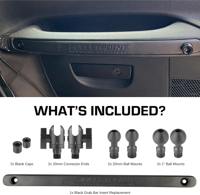 Bulletpoint Mounting Solutions Metal Grab Bar Insert Replacement with 2 Mounting Points Compatible with 2011-2018 Jeep Wrangler JK (Black)