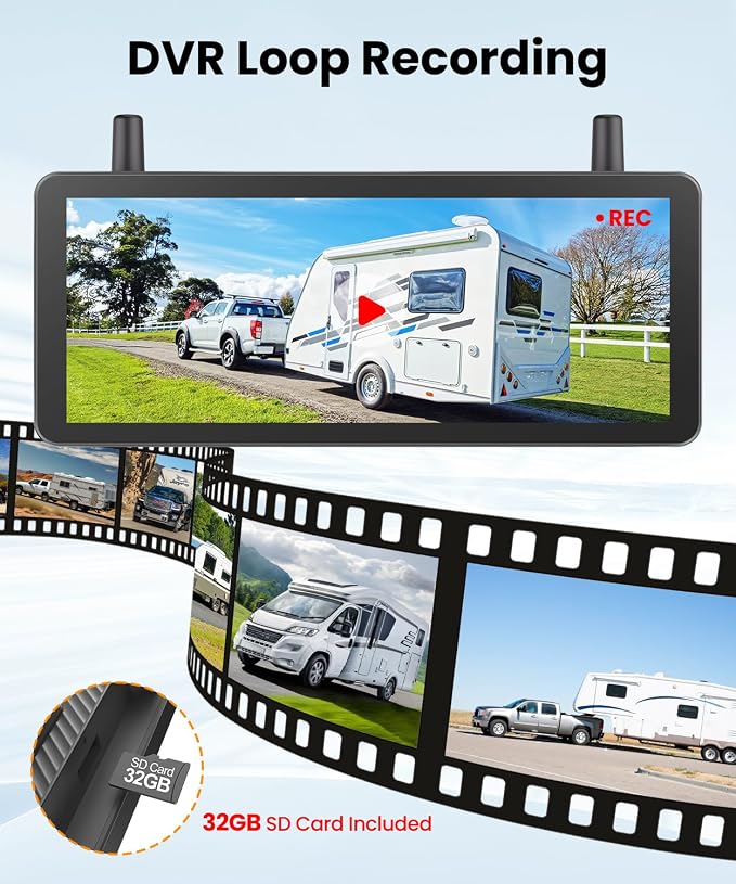 AUTO-VOX Dual Solar Wireless Magnetic Backup Camera: 2-Min Easy Install, 7.2" 1080P Split-Screen DVR Monitor, Wall-Mount & Hitch Back Up Camera, IR Night Vision, IP69K Waterproof for Truck,RV, Trailer