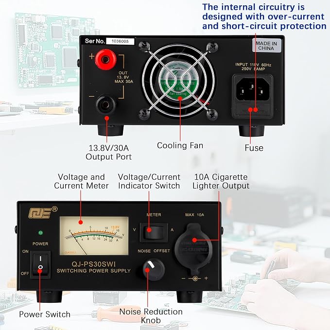 13.8V 30A DC Power Supply, Universal Compact Ham Radio Power Supply with 10A Plug Socket Put & Noise Offset, Analog Lab AC to DC Switching Converter for CB VHF UHF HAM Amateur Radio,AnyTone &TYT Radio