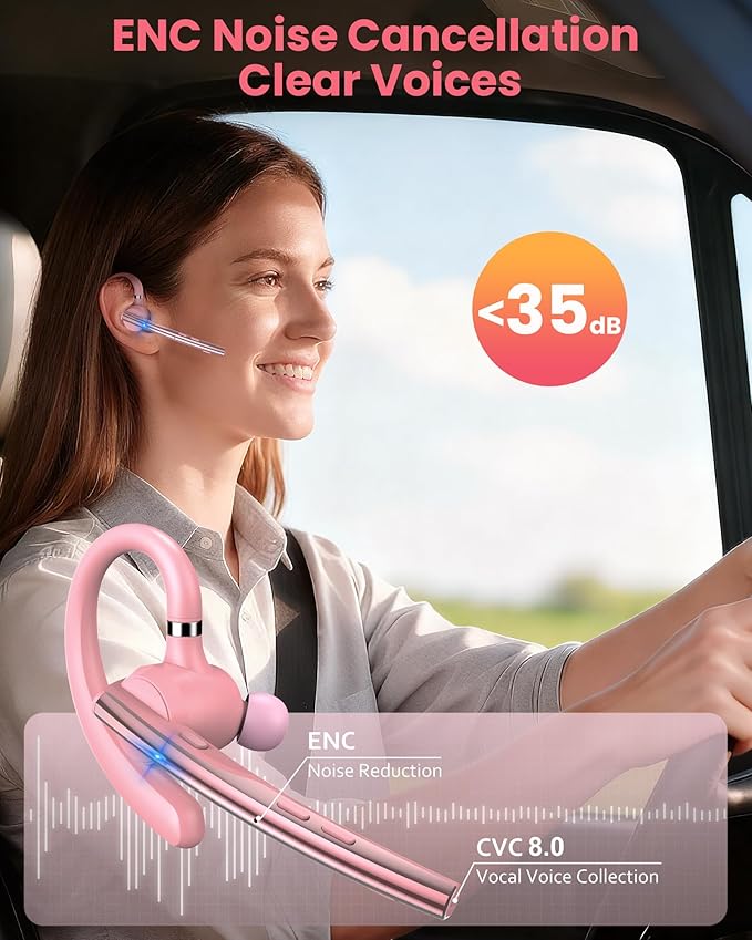 New Bee Bluetooth Headset V5.1 72H Talk Time Dual Mic with Mute Button for Business, Wireless Hand-Free Bluetooth Earpiece with 500mAh Charging Case for Cell Phone Calls Trucker Driver Laptop