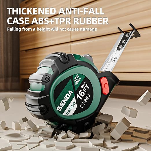 SENDA 4 Pack Tape Measure 16Ft - Heavy Duty Tape Measure with 25mm Wide with Three Stops, High Precision Measuring Tape Retractable Measuring Tape, Rubber for Comfortable Grip, Fraction Markings