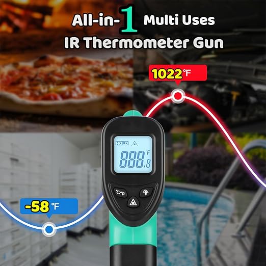 OnniOne Infrared Thermometer Gun, Laser Temperature Gun -58℉~1022℉, Instant Read Meat Thermometer with Magnet & Hold Function, Ambient and Internal Temperature Cooking Set, Grilling Gifts for Men Dad