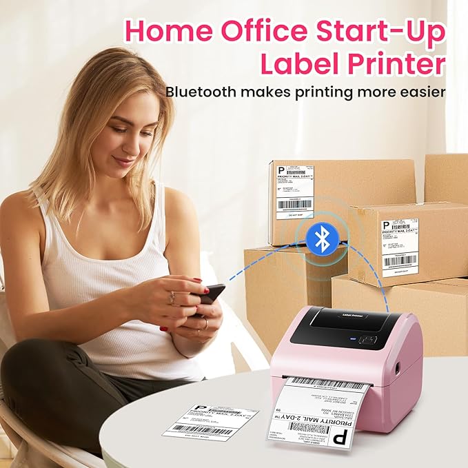 Bluetooth Thermal Label Printer 4x6 - D450BT Shipping Label Printer for Small Business&500Pcs 4x6 Roll Shipping Address LabelsCompatible with USPS, Shopify, Amazon, Tiktok