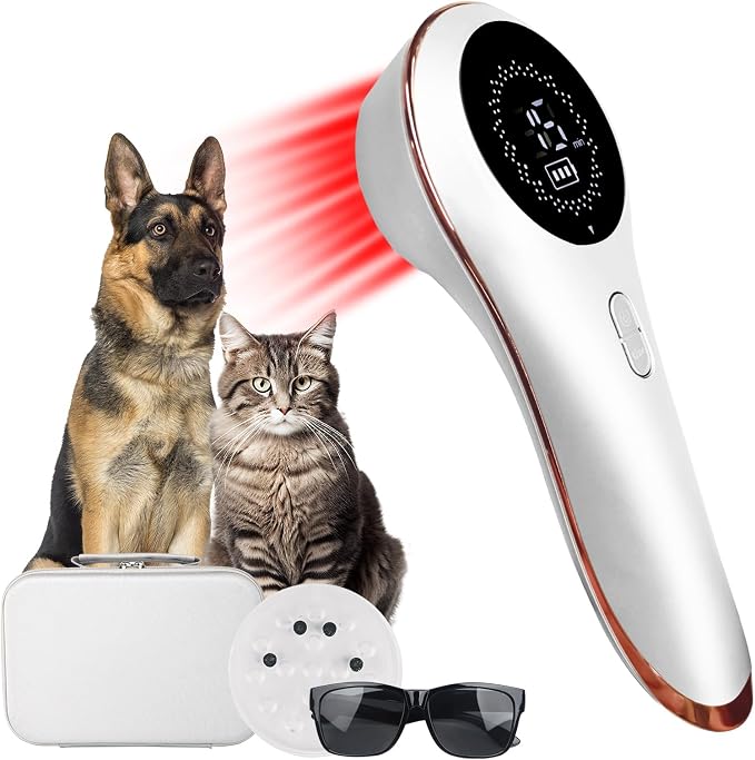 LLLT Cold Laser Therapy Device for Dogs/Human with Protective Magnetic Cover, Handheld Infrared Red Light Therapy for Target Joint & Muscle Pain Relief, 13x650nm & 3X 808nm, White