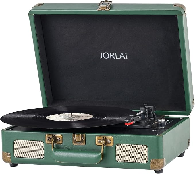 Record Player Portable with Bluetooth Connection USB Playback and Built in Rechargeable Battery 3 Speed Turntable Suitcase Design Vinyl Player with Built in Speakers for Home or Travel