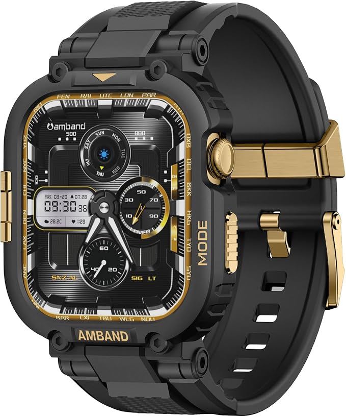 amBand for Apple Watch Series 11/10 42mm Bands Case for Men, M1 Sport Rugged Heavy Duty Bumper Protector Tactical Strap Military Protective Cover for iWatch Workout Accessory 42 mm - Black Gold