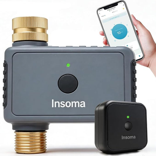 Insoma WiFi Water Timer with Brass Inlet&Outlet, Smart Sprinkler Timer + Auto/Manual/Rain Delay for Garden, Hose Timers with Hub, Up to 20 Watering Plans, APP & Voice Control, Compatible with Alexa