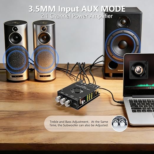 Bluetooth 5.1 Audio Amplifier Board,320W HiFi 2.1 Channel Mini Subwoofer Power Amp Module with Treble & Bass Control with AUX Input,Audio Amp Board for Home DIY Wireles Speaker(with Power Cord)