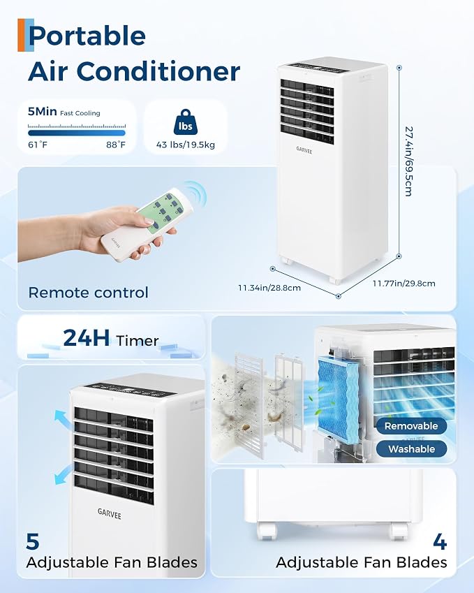 Garvee 8000 BTU Portable Air Conditioners for 350 SqFt. Ceer 6.2