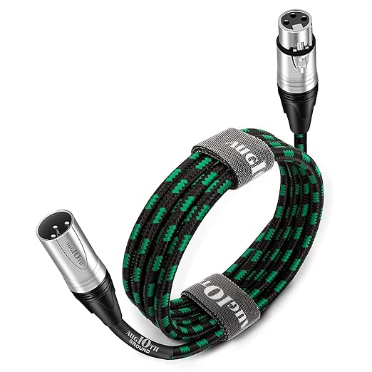 XLR Pro Mic Cable 20 ft 6 Meter Male to Female XLR Cables 3-pin Green Balanced Shielded Microphone Cord for Amplifier Mixer,Speaker Systems,Recording Studio