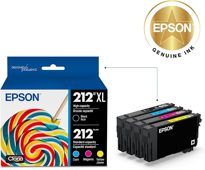 Epson 212 Claria Ink High Capacity Black & Standard Color Cartridge Combo Pack (T212XL-BCS) - Works with Workforce WF-2830, WF-2850, Expression XP-4100, XP-4105
