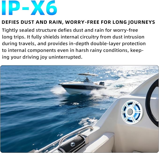 6.5" 800W Marine Speakers, IP-X6 Waterproof Boat Stereo Speakers with LED Lights, 2-Way Coaxial Audio, Y35 Woofer, UV & Salt Spray Resistant (Pair, White)