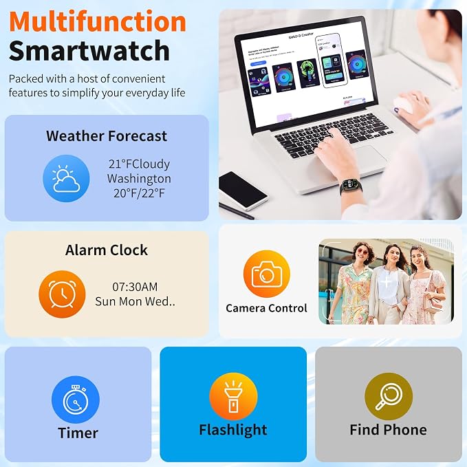 2026 Upgraded Smart Watch Alexa Built-in【1.83" HD Touchscreen】【BT5.3 Call, 100+ Sports Modes & IP68 Waterproof】 Fitness Tracker 24/7 Heart & Sleep Monitor for Android iOS Men Women
