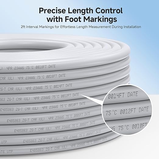 Cable Matters [UL Listed] 10Gbps in-Wall Riser Rated (CMR) 23AWG Bare Copper Cat6 Ethernet Cable - 500ft, Solid, UTP Cat 6 Ethernet Cable Spool, Cat 6 Cord Bulk, White
