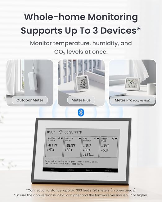 SwitchBot Smart E-Ink Home Dashboard, 7.5" Weather Station, Wireless Indoor & Outdoor Temperature and Humidity Monitor, Electronic Calendar Compatible with Google, iCloud, Outlook(Support 2.4GHz+BLE)