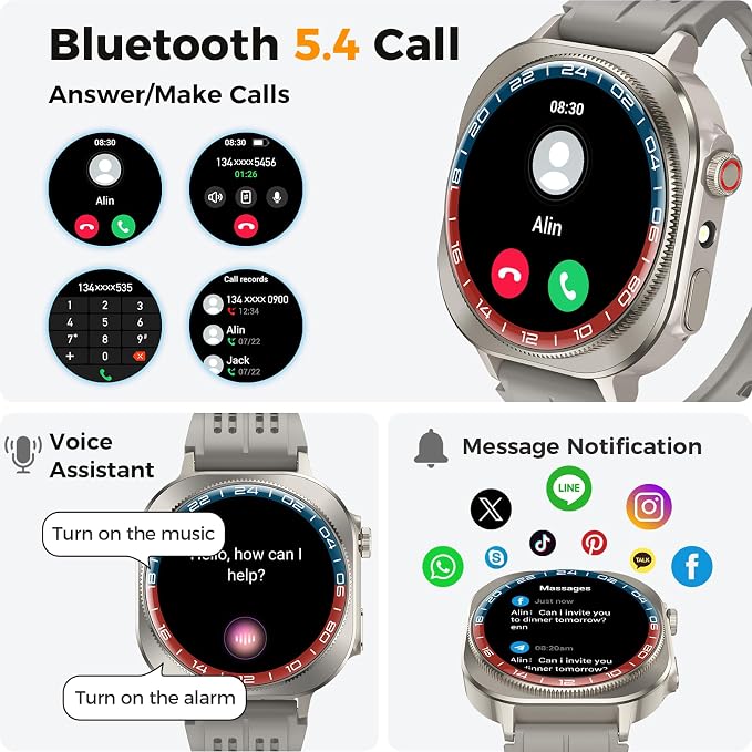 Smart Watch (Answer/Make Call), 1.43" AMOLED-3D Military Smartwatch for Men Women, Flashlight/130+ Sports/60 Days, Heart Rate/Sleep Monitor, IP68 Waterproof Fitness Activity Tracker for Android iOS