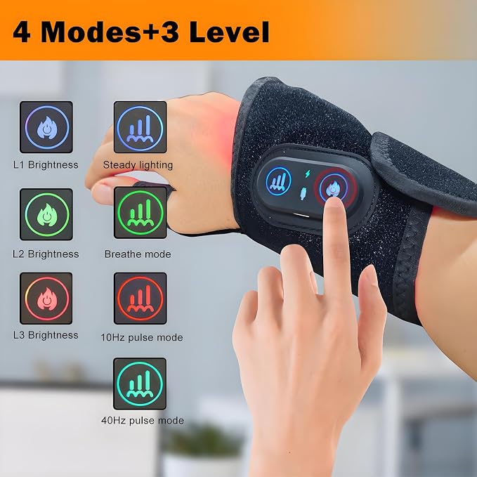 Therawrap for Carpal Tunnel, Red Light Kovarias Therapy Wrist Wrap with Heat, 660nm & 850nm Dual Wavelength, 3 Adjustable Heat Levels, 48 LEDs, USB Rechargeable, Machine Washable for Daily Relaxation