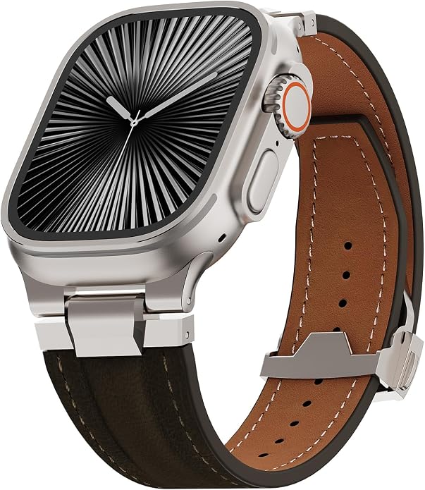 Vintage Genuine Leather Band for Apple Watch Ultra 49mm (2026 Upgrade), Rugged Replacement Strap Compatible with iWatch 46mm 45mm 44mm - for Men Women, Fit Ultra3/2/1, SE 3/2/1, Series11 10/9/8/7/6/5/4