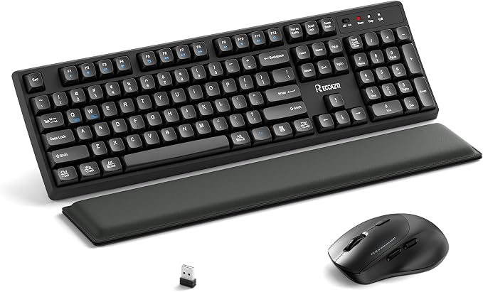 Wireless Keyboard and Mouse Combo,2.4G Full Size Wave Keys Ergonomic Keyboard with Wrist Rest for Natural Typing, 3 DPI Adjustable Ergonomic Mouse for Computer/Laptop/Windows/Mac (Black Graphite)