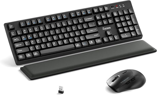 Wireless Keyboard and Mouse Combo,2.4G Full Size Wave Keys Ergonomic Keyboard with Wrist Rest for Natural Typing, 3 DPI Adjustable Ergonomic Mouse for Computer/Laptop/Windows/Mac (Black Graphite)