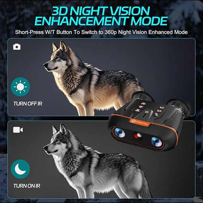 3D VR Night Vision Goggles - 4K Night Vision Binoculars,Wide FOV 58° 3600mAh Battery 8X Digital Zoom, 32GB Card to Save Photos and Videos for Camping,Security