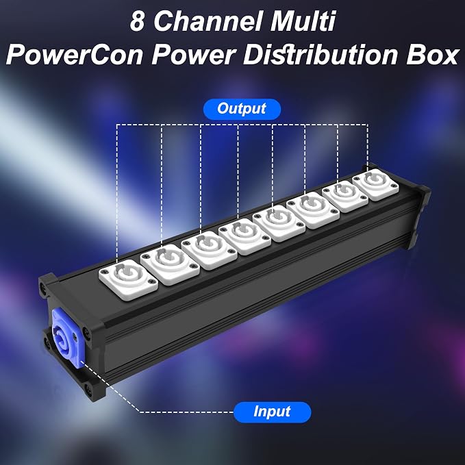 XMSJSIY PowerCon Input to Powercon Output Splitter 1 to 8 Power Distribution Box 8 Channel Multi 1 in 8 Way Out PowerCon Center for LED Screen Beam Moving Head Light, Stage Light Power and More