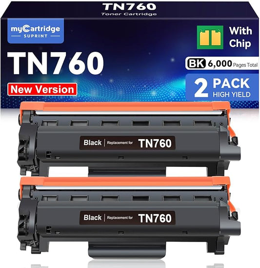 TN760 Toner 2 Pack Compatible Toner for Brother TN-730/TN-760 TN760 TN730 Work with Brother MFC-L2710DW MFC-L2750DW HL-L2395DW HL-L2370DW DCP-L2550DW HL-L2390DW Printer, TN-760/TN-730