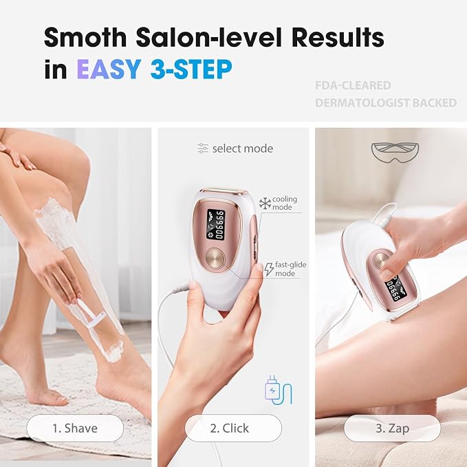 IPL Laser Hair Removal Device for Women & Men - Home 45°F Ice-Cooling Contact for Painless & Long-Lasting Results, 86% Hair Reduction in 3 Weeks for Full Body & Bikini Line, White Rose Gold
