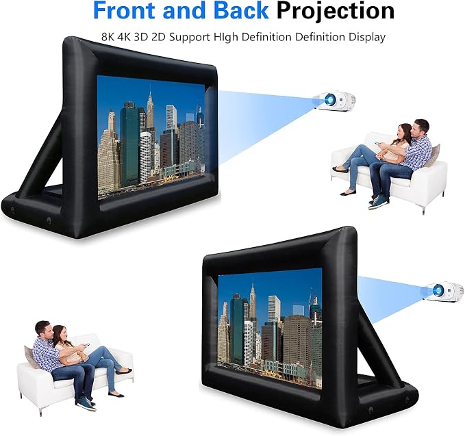 GZKYYLEGS 20 Feet Inflatable Outdoor and Indoor Theater Projector Screen - Includes Air Blower, Tie-Downs and Storage Bag - Portable, Supports Front and Rear Projection