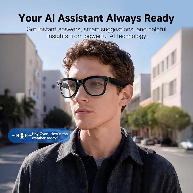 AI Smart Glasses with Camera, 4K Video Recording Glasses & 8MP Photo Capture, Open-Ear Bluetooth Audio Sunglasses, Real-Time Voice Translation, AI Assistant & Object Recognition for Travel Vlog