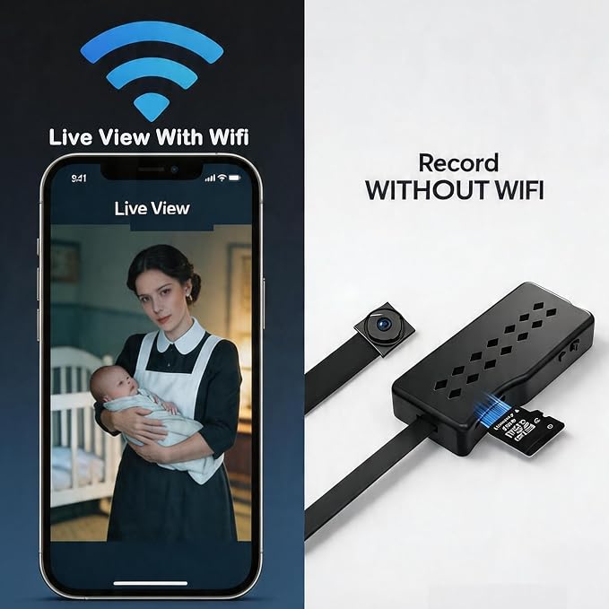 DIY Hidden Camera Module, Mini Spy Camera WiFi for Inside Home, 1080P Indoor Wireless Security Camera with Phone App, Bluetooth Setup, SD Auto Record Without WiFi, Covert Nanny Cam for Indoor