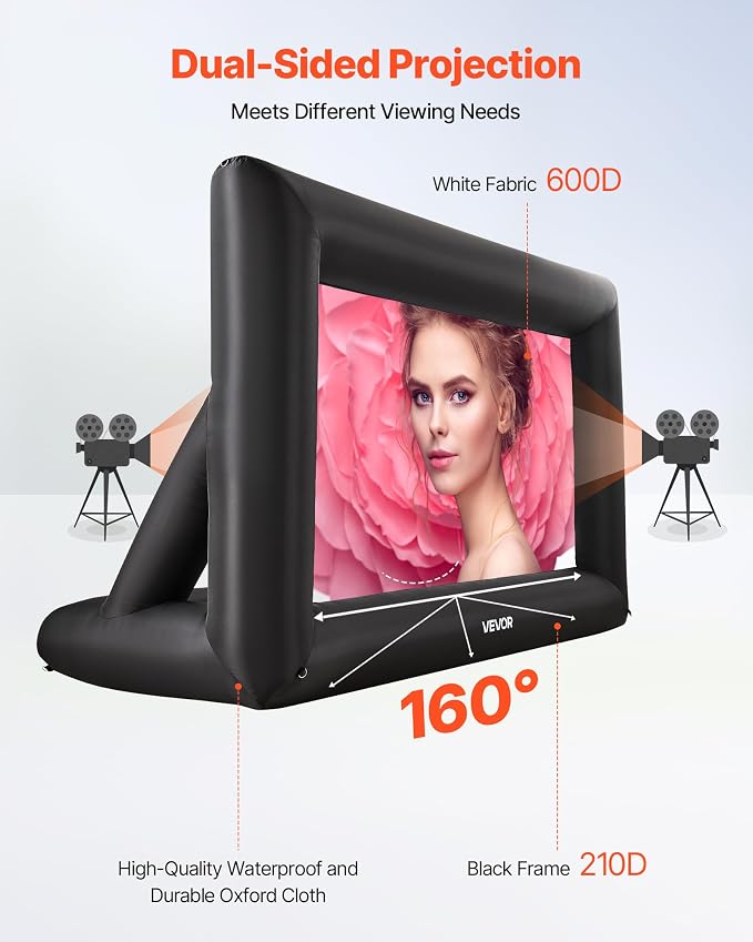 VEVOR 14FT Inflatable Projector Screen, Inflatable Movie Screen Outdoor with 120W Air Blower Projector Screen Oxford Fabric Material Blow Up Screen for Outdoor Backyard, Home Theater, Theme Party