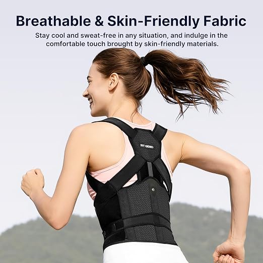 Fit Geno Posture Corrector for Women and Men HeightFit: Patented Height Adjustable Back Brace - Neck Shoulder & Full Back Pain Relief - Improve Posture Correct Hunchback Slouching Under Clothes (Small)