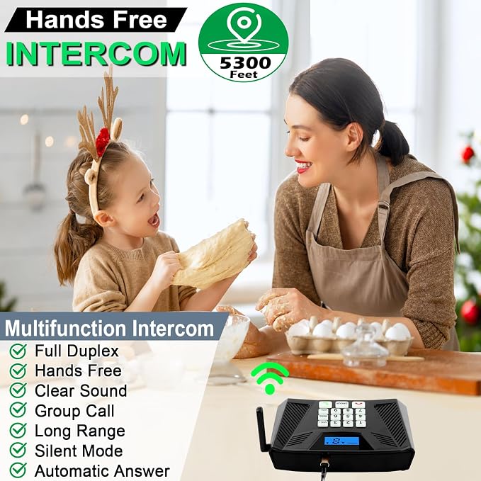 Intercoms Wireless for Home Upgraded, 5300ft Full Duplex Intercom Hands-Free, 2-Way Real-Time Intercom System with Group Call & Auto Answer for House/Office (2 Pack, Black)