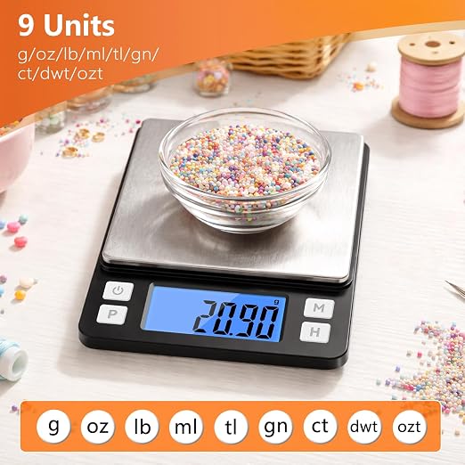 BOMATA 0.01g High Precision Jewelry Scale, 1000g Digital Gram Scale with Hold, Tare & Counting Function, Small & Portable Design for Gold, Bullion, Coins, Gemstones & Crafts, Black